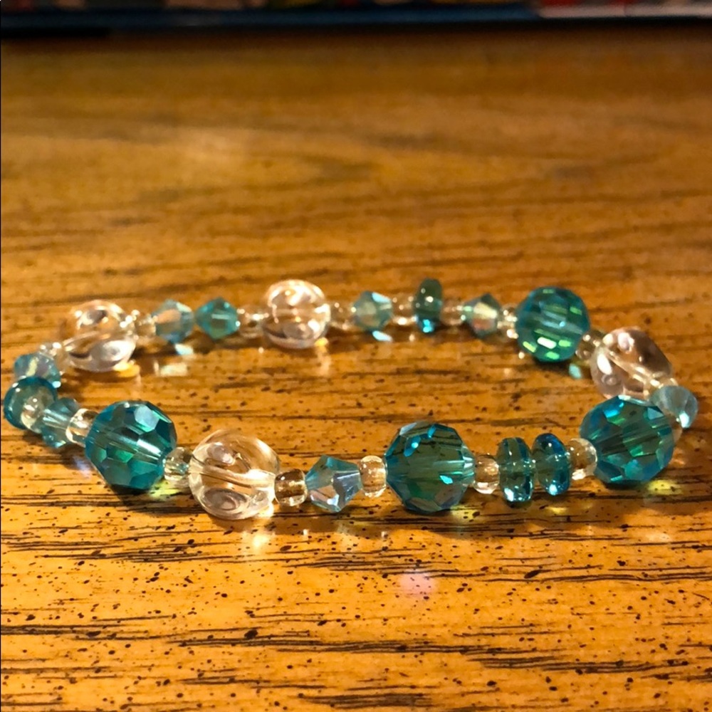 Aqua marine & Blue &clear beads,elastic bracelet